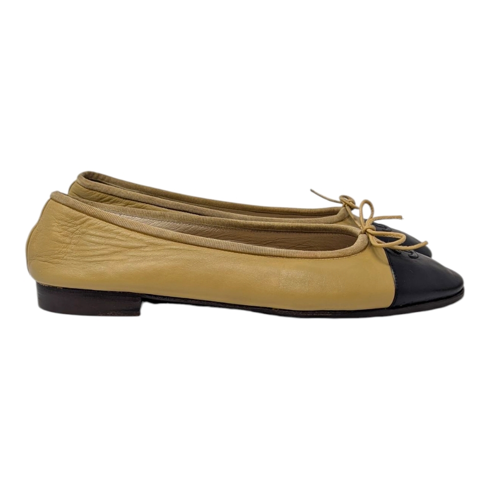 Chanel ballet flats ballerinas two tone beige black CC logo cap toe 41 - Picture 6 of 13
